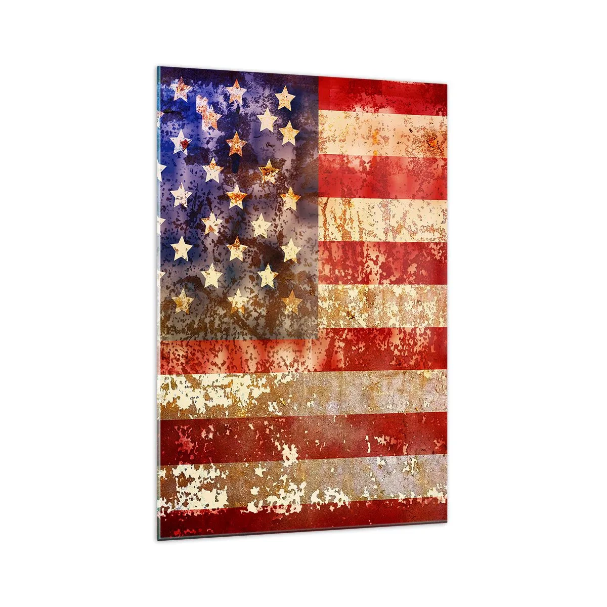Glasbild - Bild auf glas - Stilisierte US-Flagge mit gealtertem Effekt - 70x100cm - Ruhm verblasst nicht - Moderne Wanddekoration für Wohnzimmer und Schlafzimmer ARTTOR