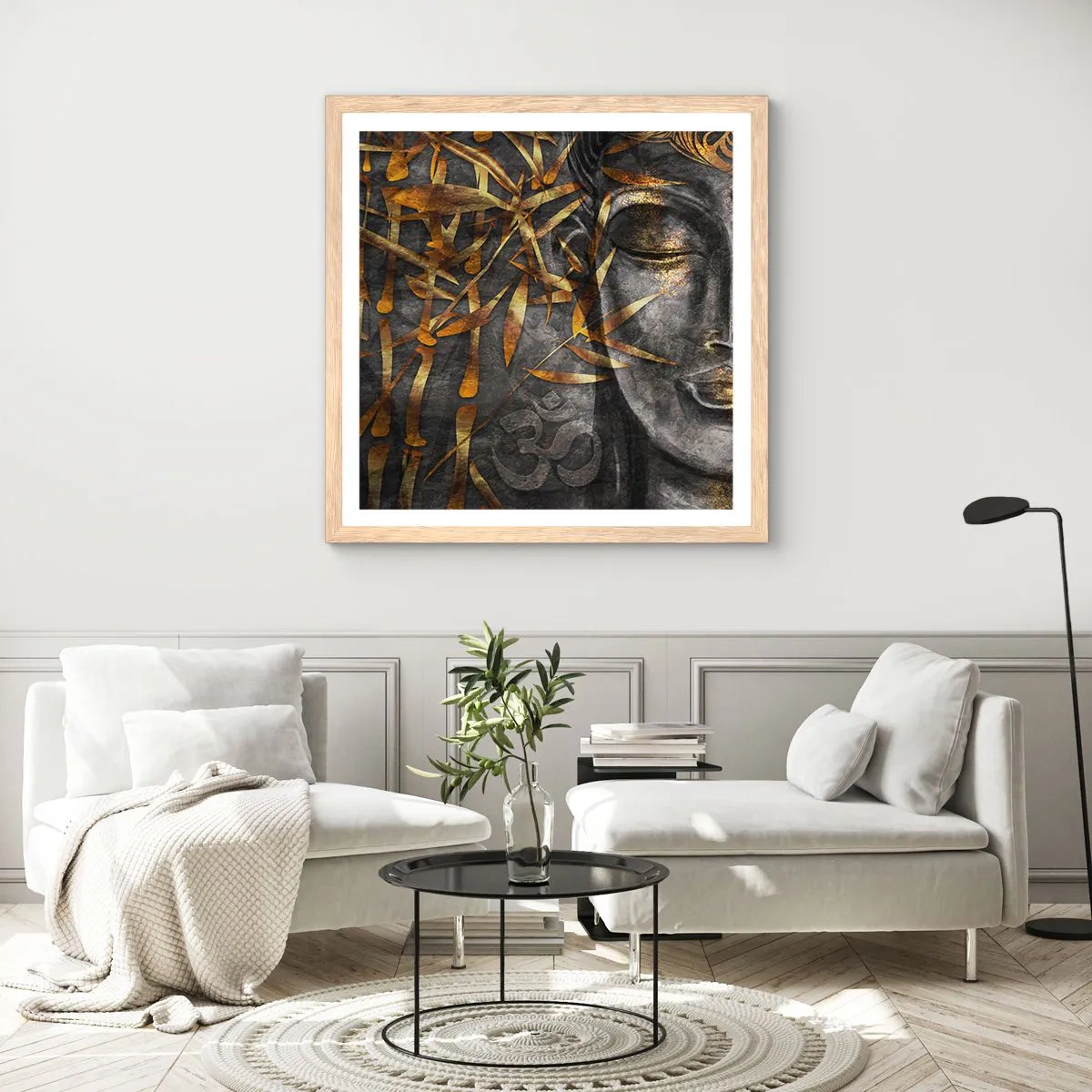 Poster in einem Rahmen aus heller Eiche - Fühle den Frieden - 60x60 cm