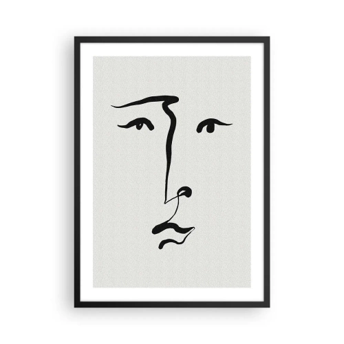 Poster in einem schwarzem Rahmen - Minimalistische Gesichtsillustration in einem Pinselstrich - 50x70cm - Porträt mit einer Zeile - Moderne Wanddekoration für Wohnzimmer und Schlafzimmer ARTTOR