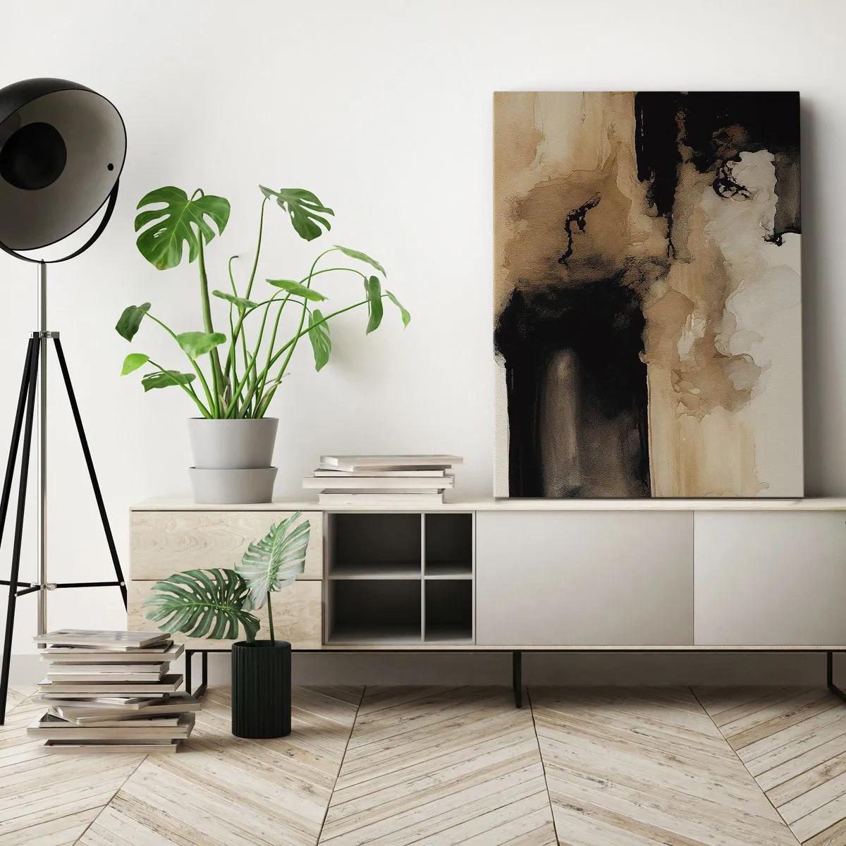 Bild auf Leinwand - Leinwandbild - Abstrakte Komposition in Braun- und Schwarztönen - 80x120cm - Faszinierende Abstraktion - Moderne Wanddekoration für Wohnzimmer und Schlafzimmer ARTTOR