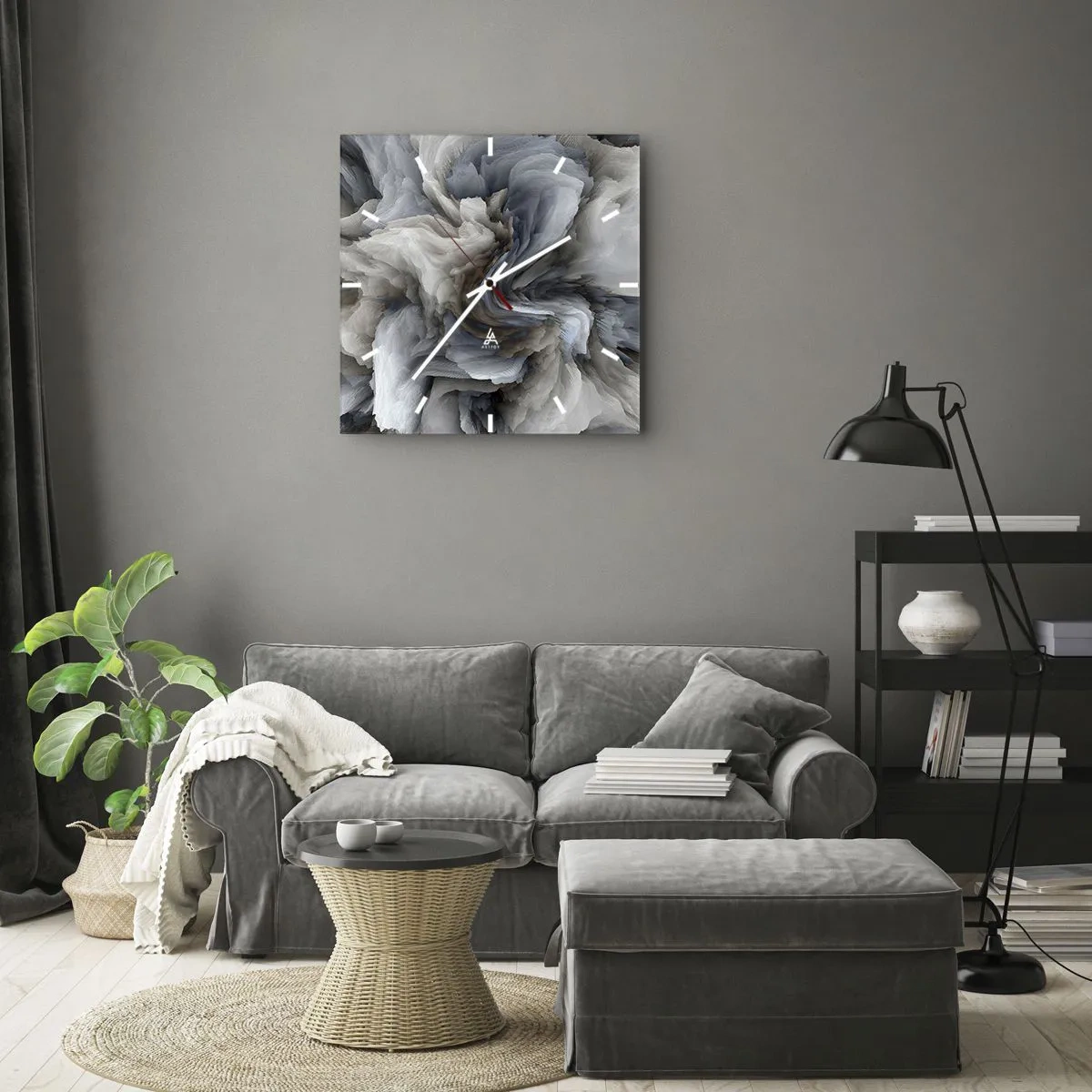 Wanduhr - Glasuhr - Stein und Blume - 40x40 cm