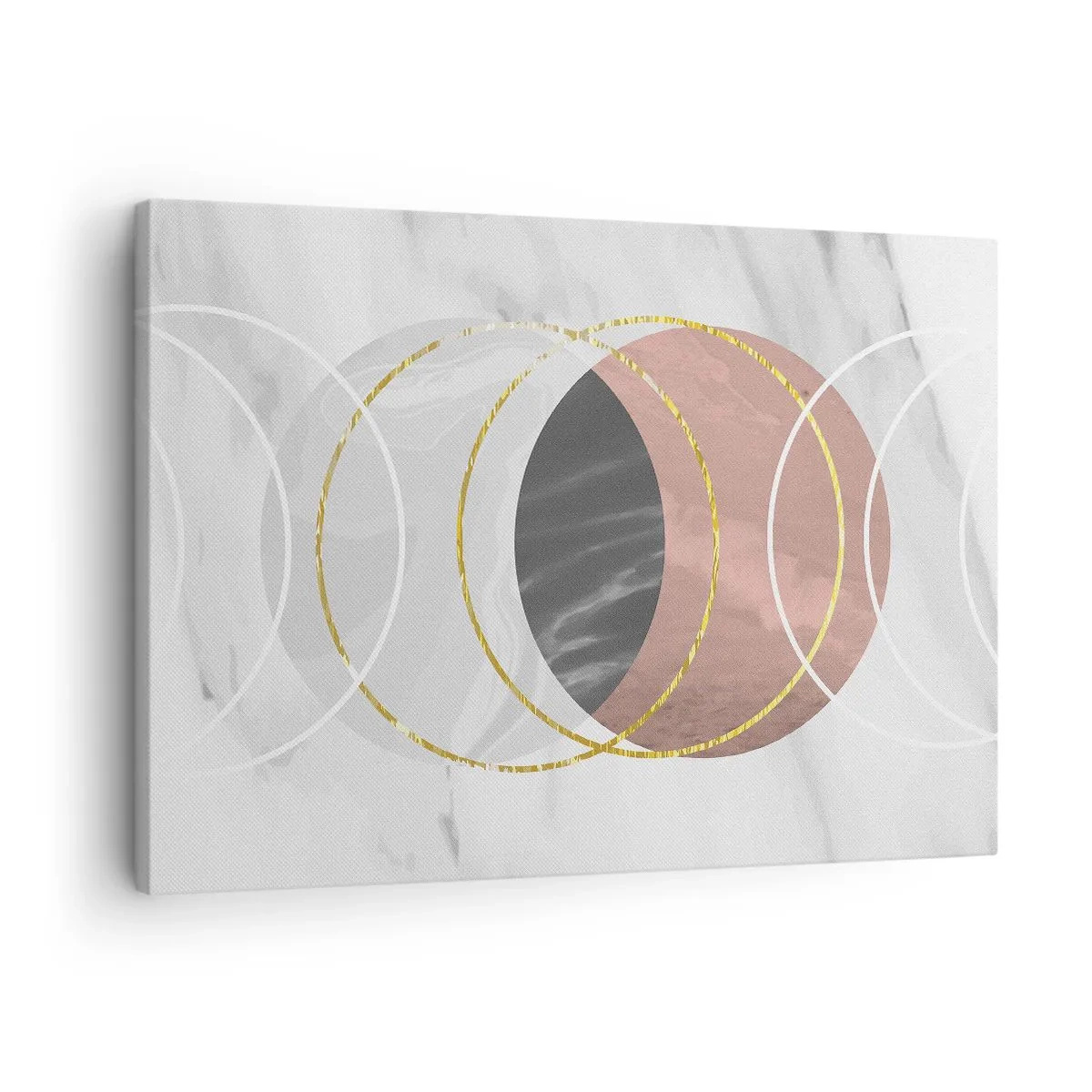 Bild auf Leinwand - Leinwandbild - Abstrakte geometrische Komposition mit Kreisen und metallischen Details - 70x50cm - Musik der Sphären - Moderne Wanddekoration für Wohnzimmer und Schlafzimmer ARTTOR