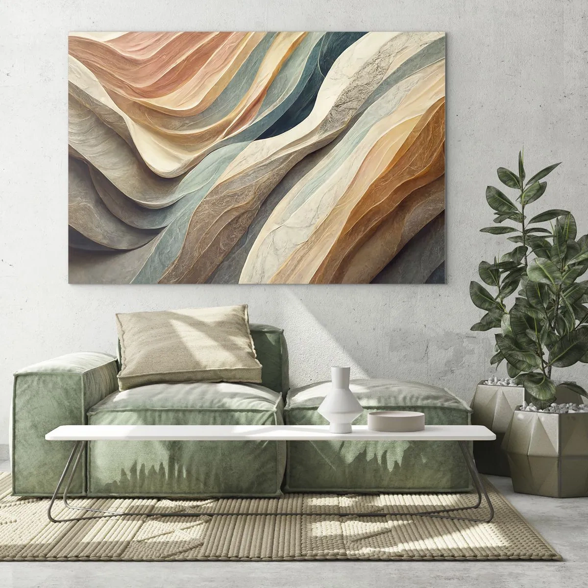 Glasbild - Bild auf glas - Bunte Schichten, die an Fels- und Sandfalten erinnern - 70x50cm - Moment vor der Veränderung - Moderne Wanddekoration für Wohnzimmer und Schlafzimmer ARTTOR