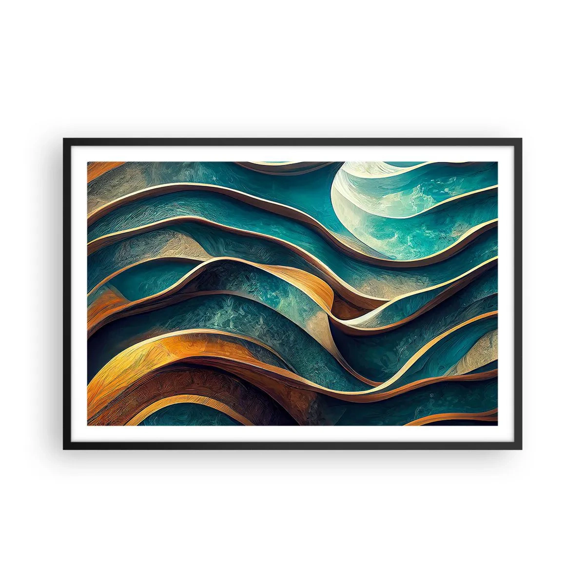 Poster in einem schwarzem Rahmen - Blaue Mäander - 91x61 cm