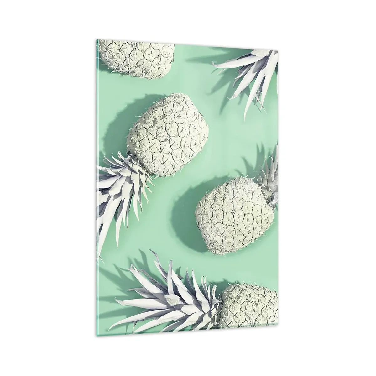 Glasbild - Bild auf glas - Weiße Ananas auf pastellfarbenem Hintergrund im minimalistischen Stil - 80x120cm - Das passt gut zu Minze - Moderne Wanddekoration für Wohnzimmer und Schlafzimmer ARTTOR