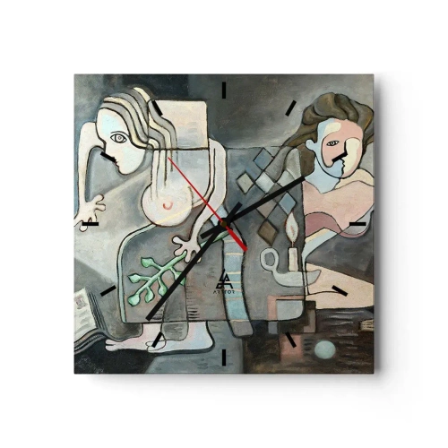 Wanduhr - Glasuhr - Abstrakte Figuren in einer symbolischen Komposition mit tiefer Bedeutung - 30x30cm - Mosaik aus Geist und Materie - Moderne Wanddekoration für Wohnzimmer und Schlafzimmer ARTTOR
