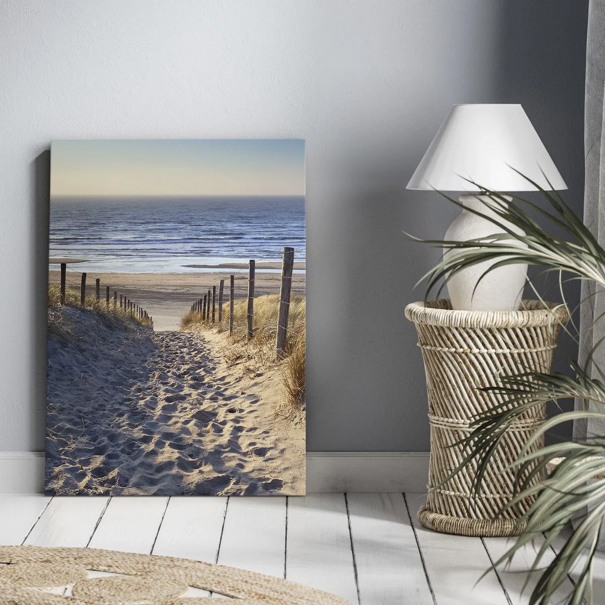 Bild auf Leinwand - Leinwandbild - Weg durch die Dünen zum Strand - 50x70cm - Das Rauschen des Meeres, der Gesang der Vögel, ein wilder Strand im Gras ... - Moderne Wanddekoration für Wohnzimmer und Schlafzimmer ARTTOR