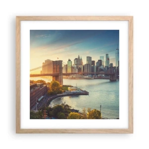 Poster in einem Rahmen aus heller Eiche - Morgendämmerung der Großstadt - 40x40 cm