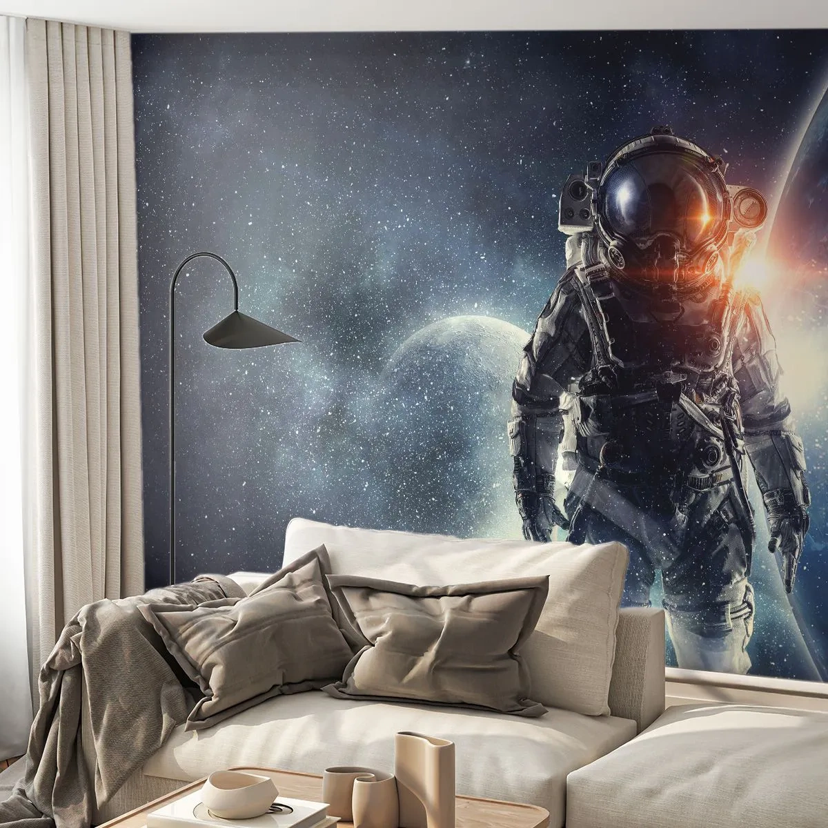 Fototapete Premium Sand - Weltraumabenteuer - Kosmos, Astronaut, Sterne - 250x175 cm
