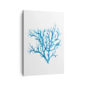Bild auf Leinwand - Leinwandbild - Blaue Koralle auf weißem Hintergrund mit minimalistischem Flair - 70x100cm - Nautisches Filigran - Moderne Wanddekoration für Wohnzimmer und Schlafzimmer ARTTOR