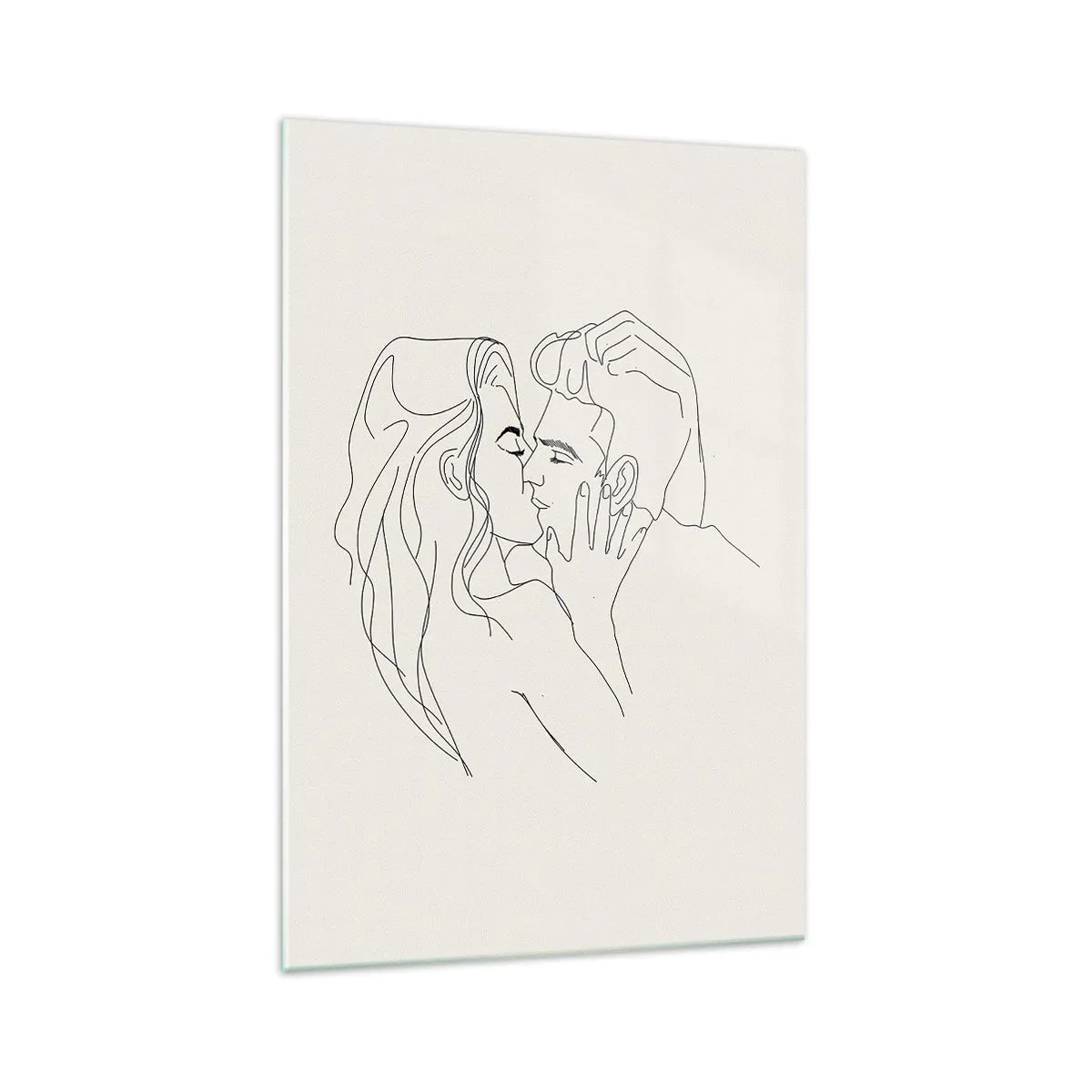 Glasbild - Bild auf glas - Eine minimalistische Illustration eines Paares in einer liebevollen Umarmung - 70x100cm - Verstrickt im Gefühl - Moderne Wanddekoration für Wohnzimmer und Schlafzimmer ARTTOR