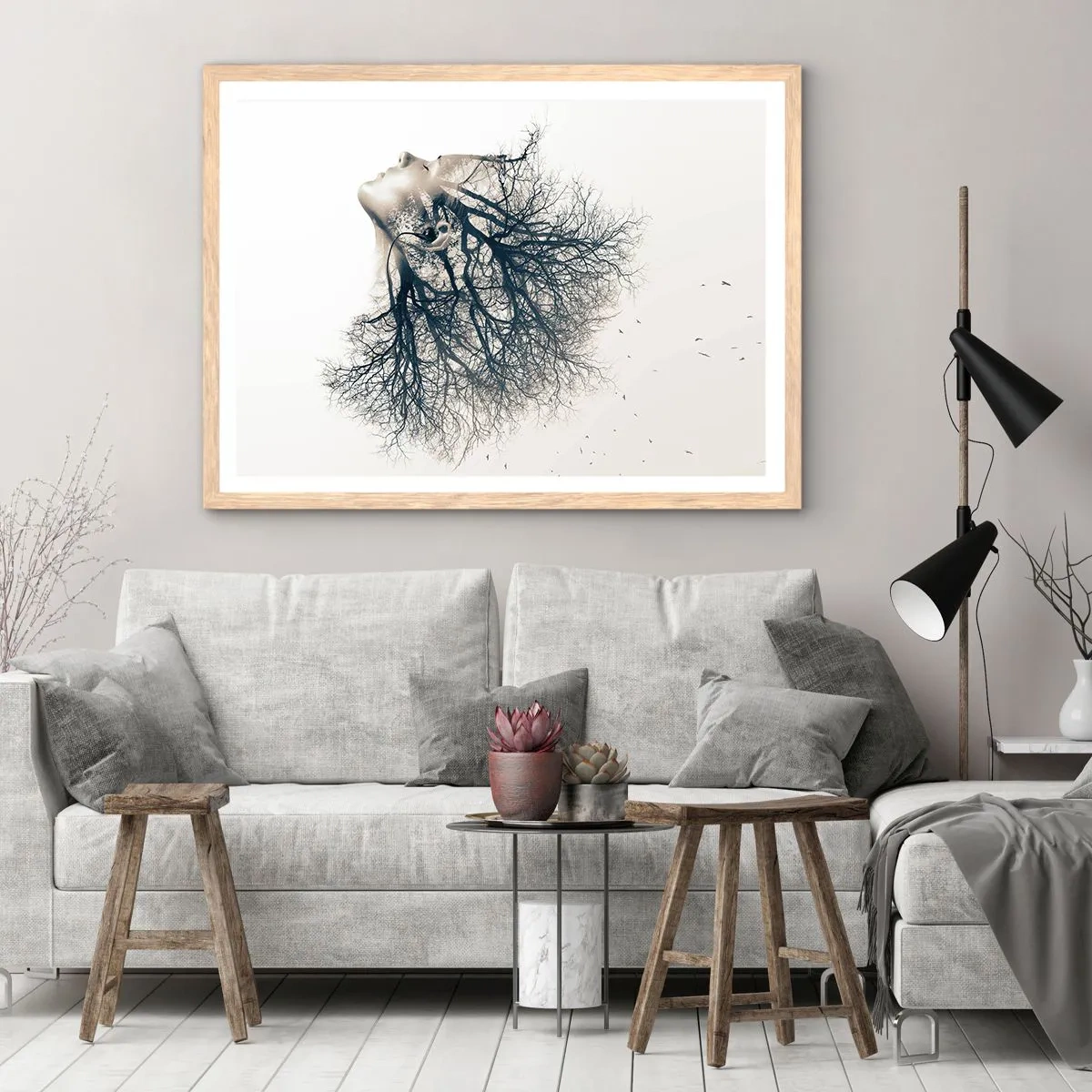 Poster in einem Rahmen aus heller Eiche - Dem Rauschen der Bäume lauschen - 50x40 cm