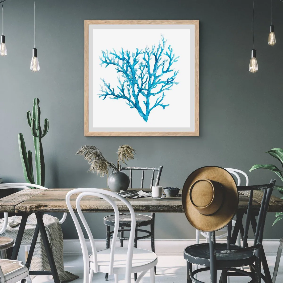 Poster in einem Rahmen aus heller Eiche - Nautisches Filigran - 60x60 cm