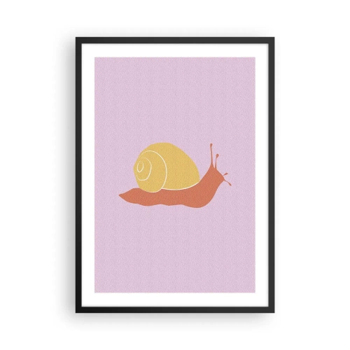 Poster in einem schwarzem Rahmen - Minimalistische Schneckengrafik auf pastellfarbenem Hintergrund - 50x70cm - Es gibt keine Eile - Moderne Wanddekoration für Wohnzimmer und Schlafzimmer ARTTOR