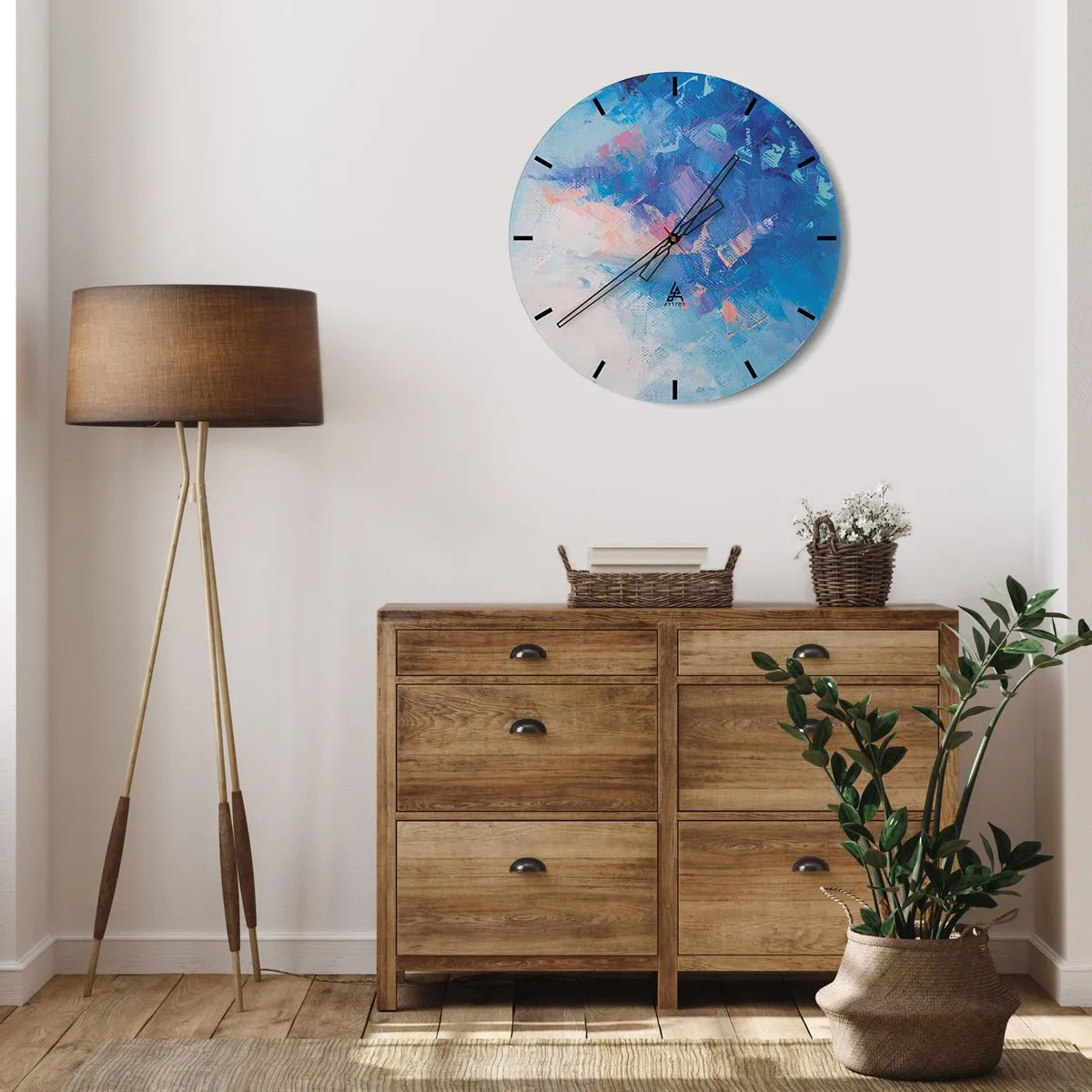 Wanduhr - Glasuhr - Abstrakte Komposition in Blau- und Rosatönen - 30x30cm - Winter-Abstraktion - Moderne Wanddekoration für Wohnzimmer, Küche und Schlafzimmer ARTTOR