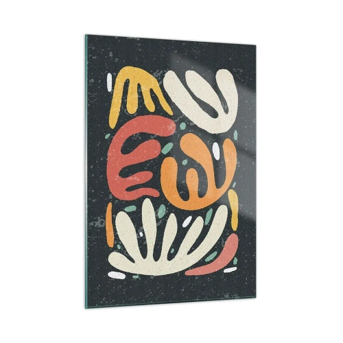 Glasbild - Bild auf glas - Bunte organische Formen auf dunklem Hintergrund im abstrakten Stil. - 50x70cm - Komposition – Ich erwische dich gleich - Moderne Wanddekoration für Wohnzimmer und Schlafzimmer ARTTOR