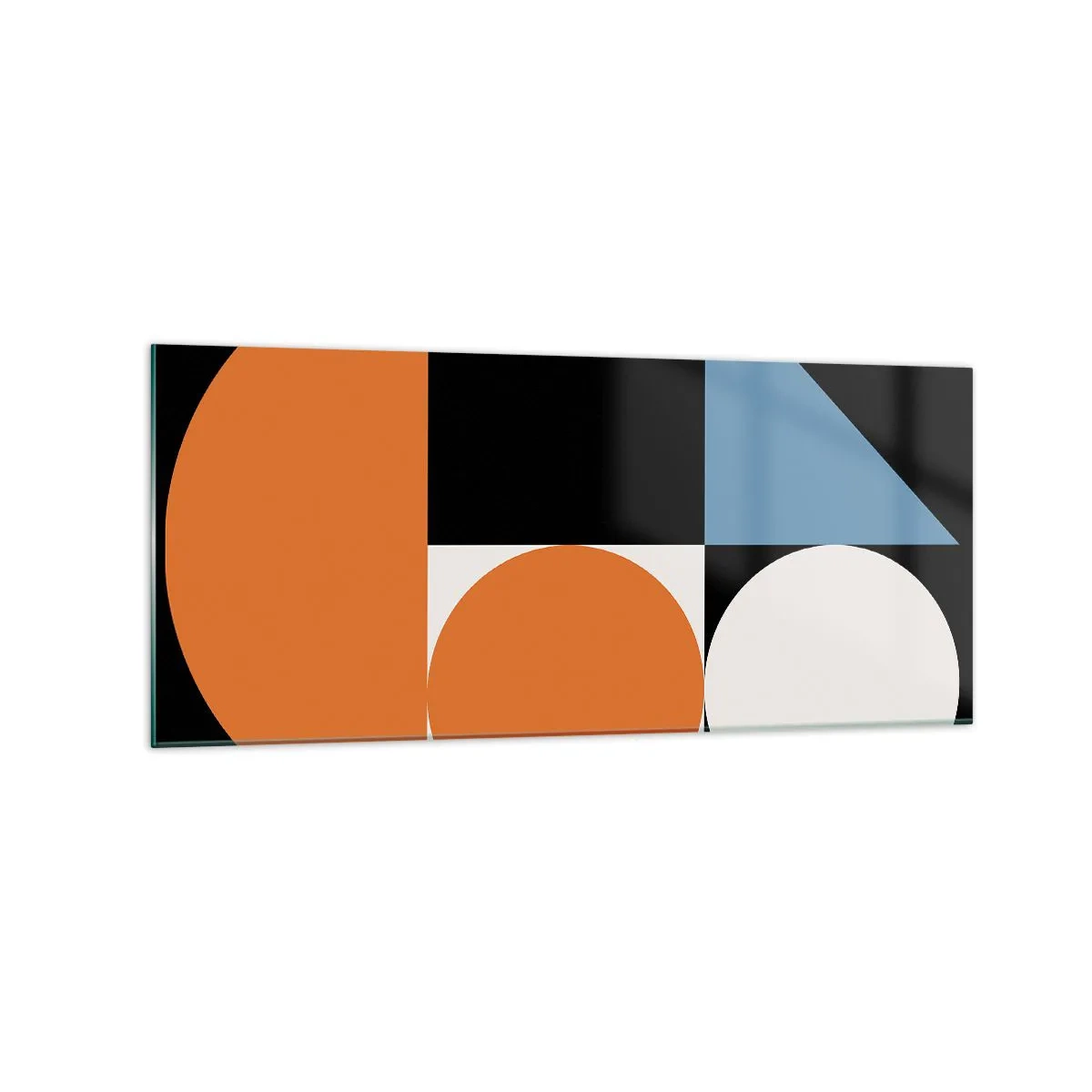 Glasbild - Bild auf glas - Geometrisches Muster mit bunten Formen auf schwarzem Hintergrund - 120x50cm - Bebilderte Anordnung - Moderne Wanddekoration für Wohnzimmer und Schlafzimmer ARTTOR
