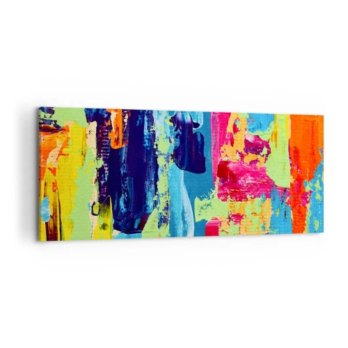 Bild auf Leinwand - Leinwandbild - Abstrakte Farbkomposition in dynamischer Form - 120x50cm - Das Leben ist wunderschoen! - Moderne Wanddekoration für Wohnzimmer und Schlafzimmer ARTTOR