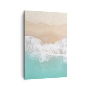 Bild auf Leinwand - Leinwandbild - Eine Vogelperspektive auf einen Strand mit türkisfarbenem Wasser und sanften Wellen - 70x100cm - Eine streichelnde Berührung - Moderne Wanddekoration für Wohnzimmer und Schlafzimmer ARTTOR