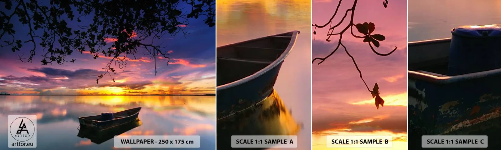 Fototapeten Muster Selbstklebend Deluxe Sticker - Du scheinst mitten am Himmel zu hängen... - Landschaft, Sonnenuntergang, See - 100x30 cm