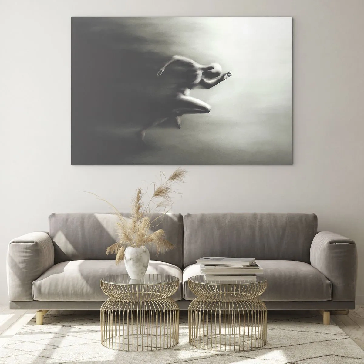 Glasbild - Bild auf glas - Dynamische Silhouette einer laufenden Figur in verschwommenem Licht - 70x50cm - Unwiderstehlich - Moderne Wanddekoration für Wohnzimmer und Schlafzimmer ARTTOR