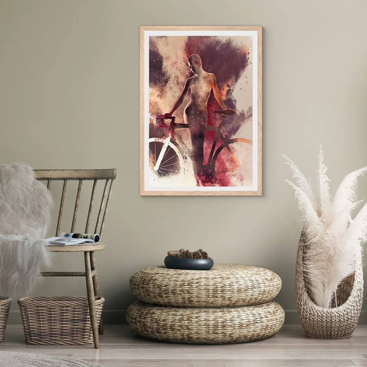 Poster in einem Rahmen aus heller Eiche - Eine Fahrradseele in Marmorformen - 70x100 cm