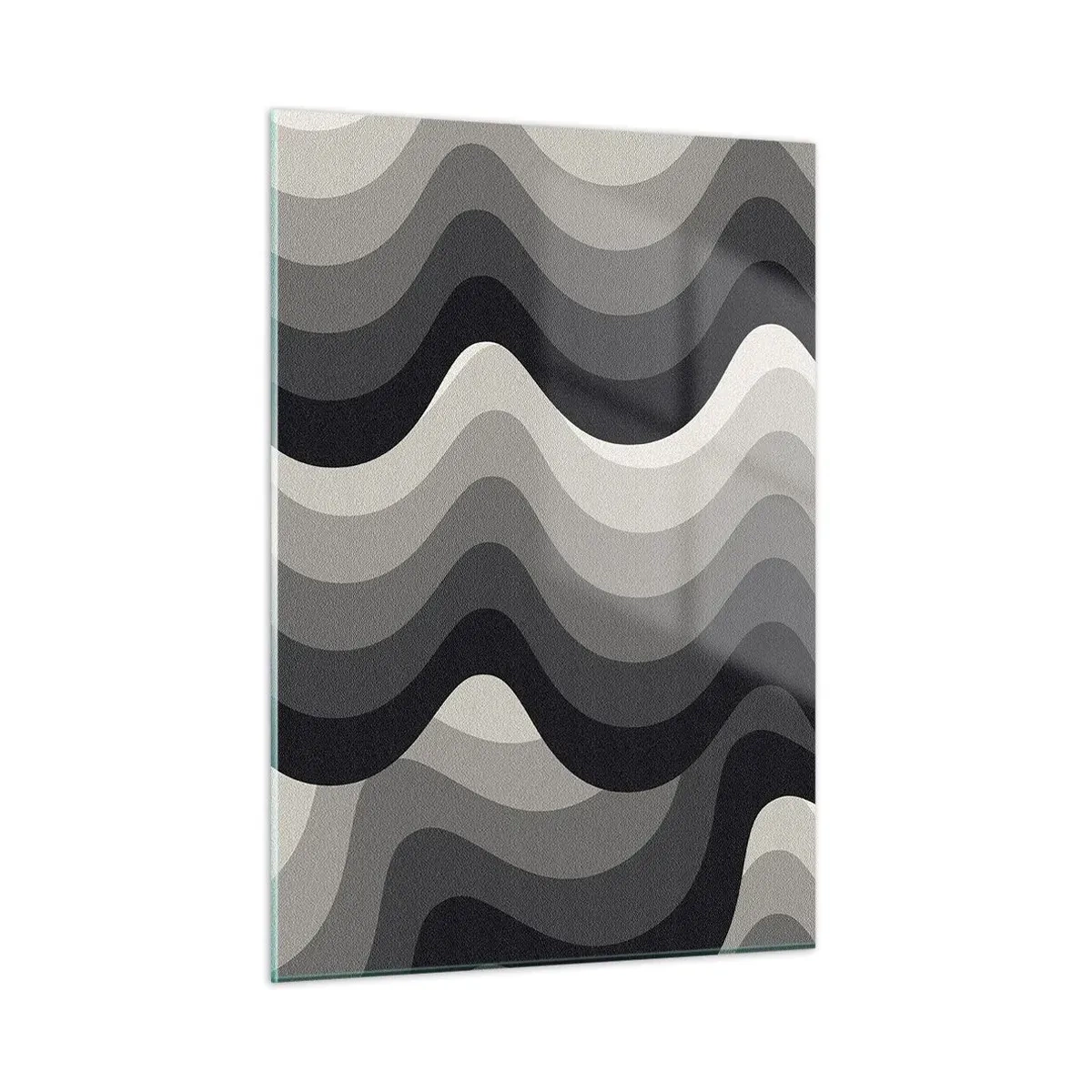 Glasbild - Bild auf glas - Wellen in Grautönen erzeugen ein rhythmisches, geometrisches Muster - 50x70cm - Eine Welle nach der anderen - Moderne Wanddekoration für Wohnzimmer und Schlafzimmer ARTTOR