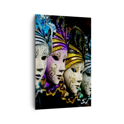 Bild auf Leinwand - Leinwandbild - Venezianische Masken in verschiedenen Farben mit dekorativen Mustern - 80x120cm - Geheimnis in Gold und Silber - Moderne Wanddekoration für Wohnzimmer und Schlafzimmer ARTTOR