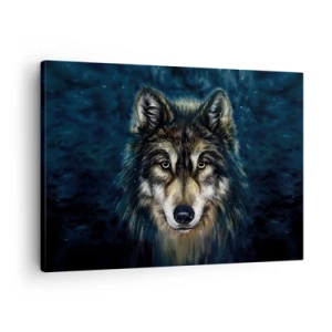 Bild auf Leinwand - Leinwandbild - Porträt eines Wolfes auf dunkelblauem Hintergrund - 70x50cm - Alpha? Und Omega - Moderne Wanddekoration für Wohnzimmer und Schlafzimmer ARTTOR