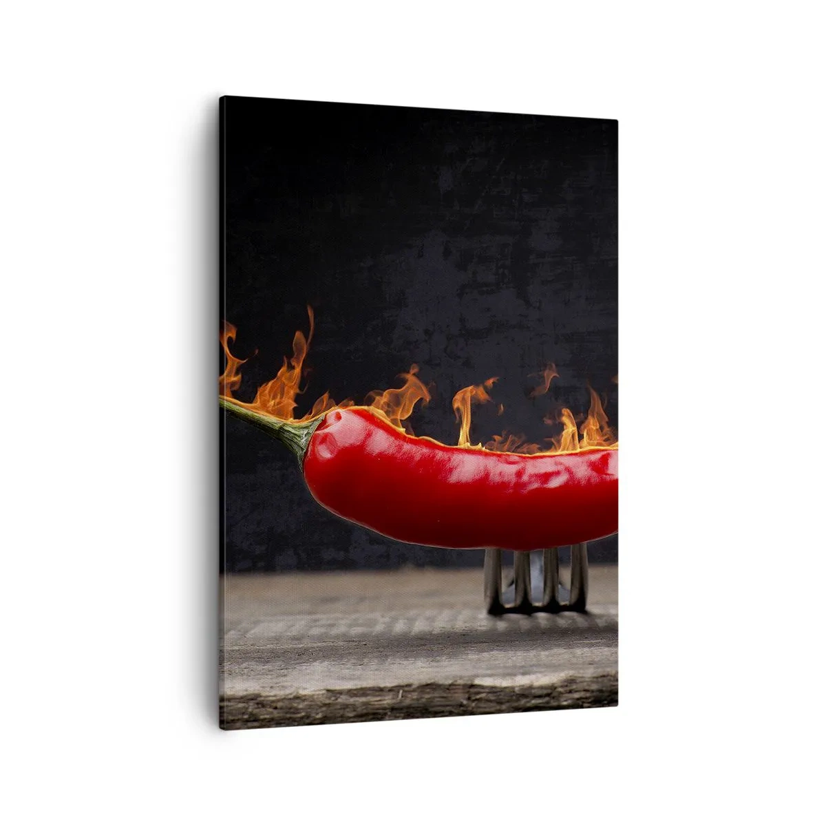 Bild auf Leinwand - Leinwandbild - Feurige rote Paprika auf einer Gabel - 50x70cm - Eine feurige Vorspeise - Moderne Wanddekoration für Wohnzimmer und Schlafzimmer ARTTOR
