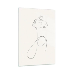 Glasbild - Bild auf glas - Weibliches Gesicht und Silhouette im Line-Art-Stil auf weißem Hintergrund - 50x70cm - Versunken in Träumen - Moderne Wanddekoration für Wohnzimmer und Schlafzimmer ARTTOR