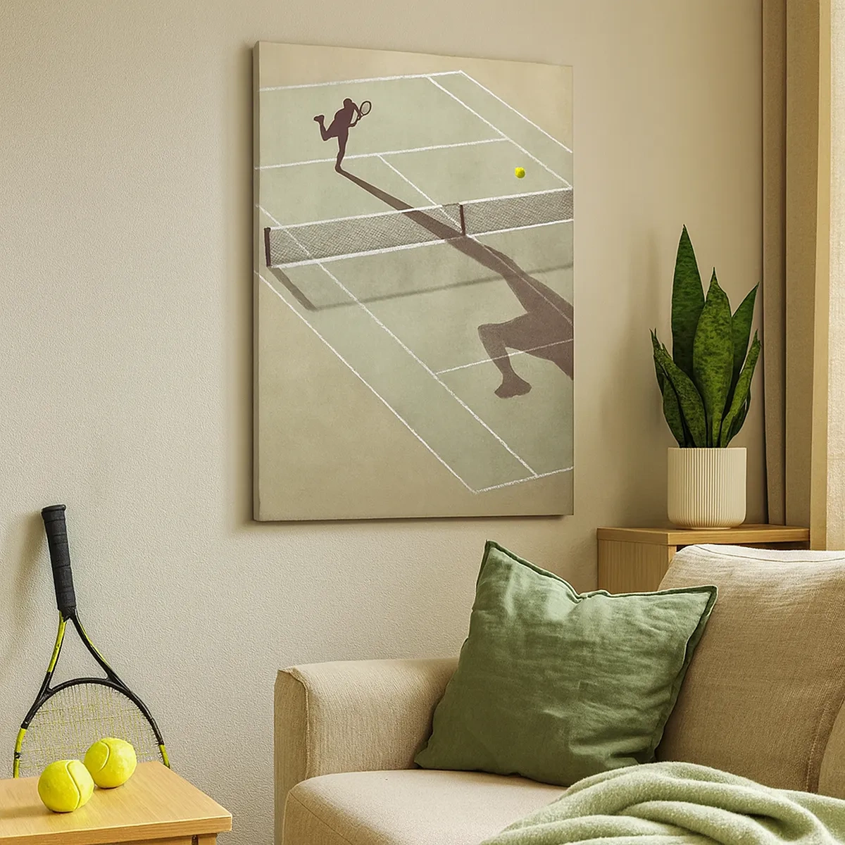 Bild auf Leinwand - Leinwandbild - Der Schatten eines Tennisspielers auf dem Platz während eines Tennisspiels - 50x70cm - Überwinde dich selbst - Moderne Wanddekoration für Wohnzimmer und Schlafzimmer ARTTOR