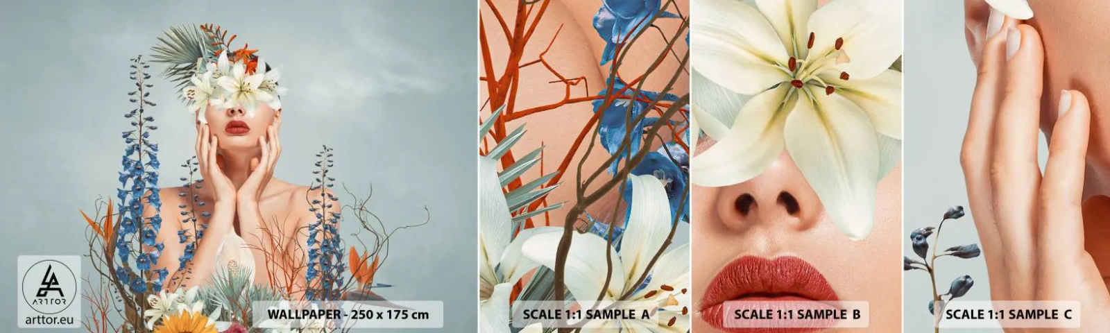 Fototapeten Muster Selbstklebend Deluxe Sticker - Frau - Blume - Abstraktion, Frau, Blumen - 100x30 cm