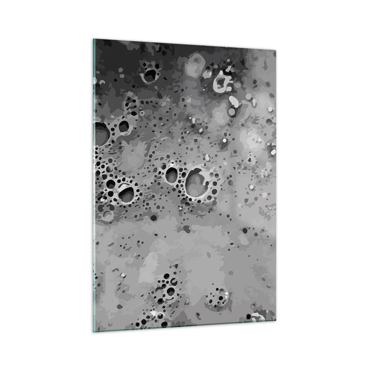 Glasbild - Bild auf glas - Ein abstraktes Muster in Grautönen, das der Oberfläche des Mondes ähnelt. - 50x70cm - Wie eine Mondlandschaft - Moderne Wanddekoration für Wohnzimmer und Schlafzimmer ARTTOR