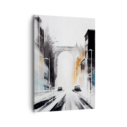 Bild auf Leinwand - Leinwandbild - Abstraktes Stadtpanorama mit einer Bogenbrücke - 50x70cm - Stadtstudie: Architektur und Bewegung - Moderne Wanddekoration für Wohnzimmer und Schlafzimmer ARTTOR