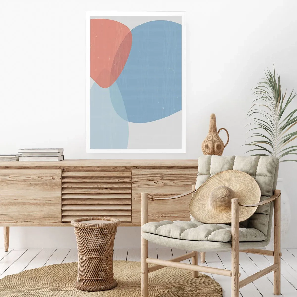 Poster - Abstrakte Formen in Blau und Beige - 50x70cm - Pastellbeziehungen - Moderne Wanddekoration für Wohnzimmer und Schlafzimmer ARTTOR