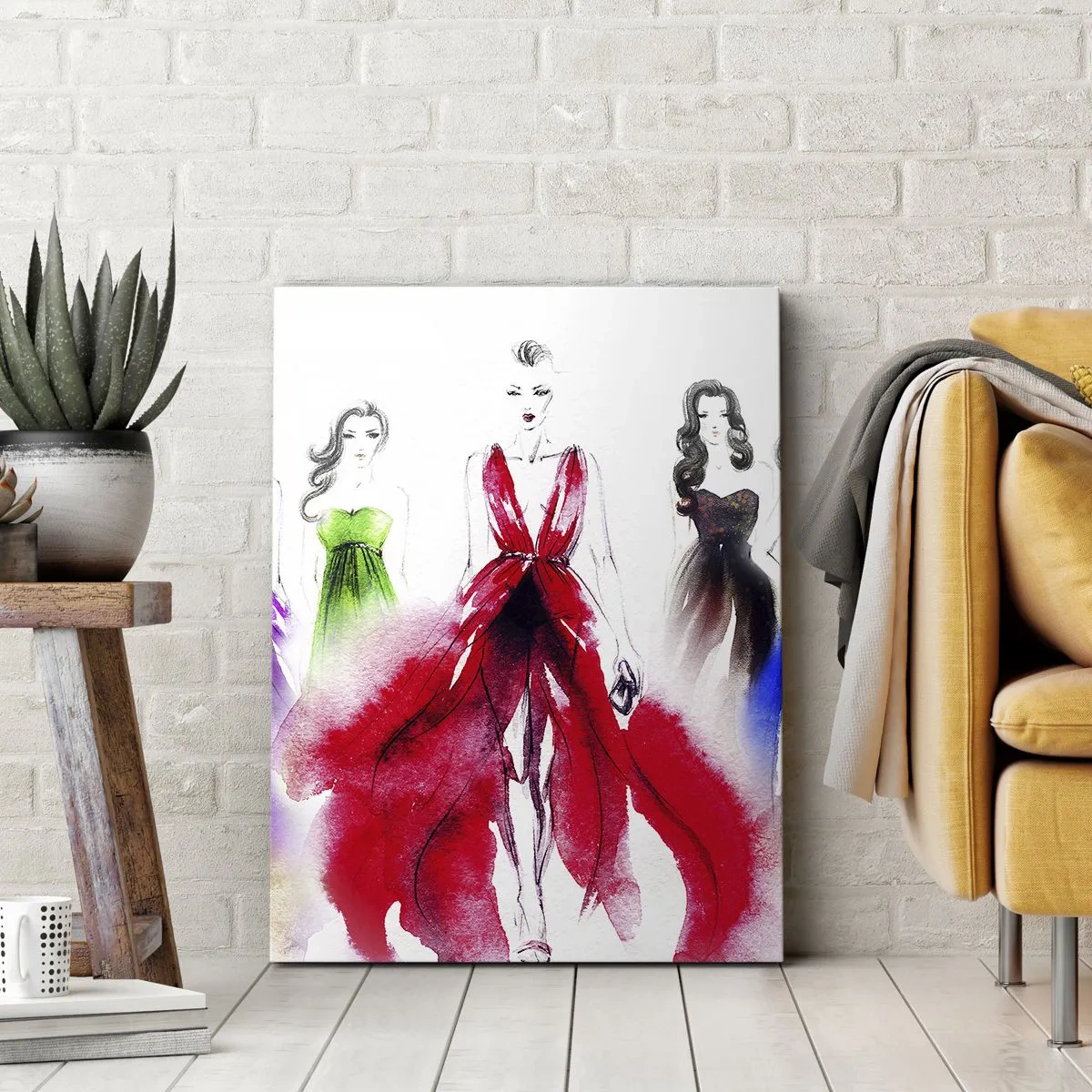 Bild auf Leinwand - Leinwandbild - Modeillustration mit Models in bunten Kleidern - 80x120cm - Stimmungen für Kostüme - Moderne Wanddekoration für Wohnzimmer und Schlafzimmer ARTTOR