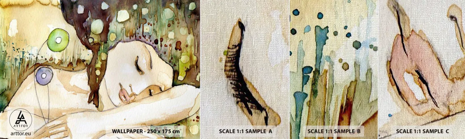 Fototapeten Muster Premium Canvas - Ein smaragd-violetter Traum - Abstraktion, Frau, Illustration - 100x30 cm