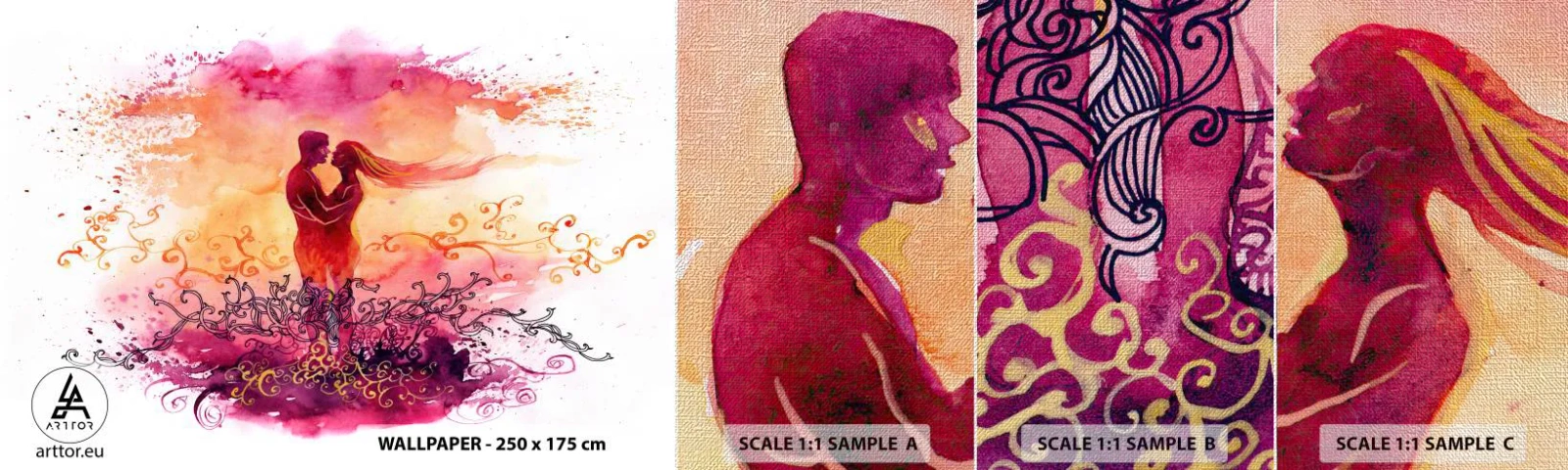 Fototapeten Muster Premium Canvas - Ein Herz! ich brauche so wenig... - Abstraktion, Liebespaar, Kuss - 100x30 cm