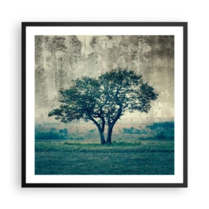 Poster in einem schwarzem Rahmen - Ein Apfelbaum auf blauem Feld? - 60x60 cm