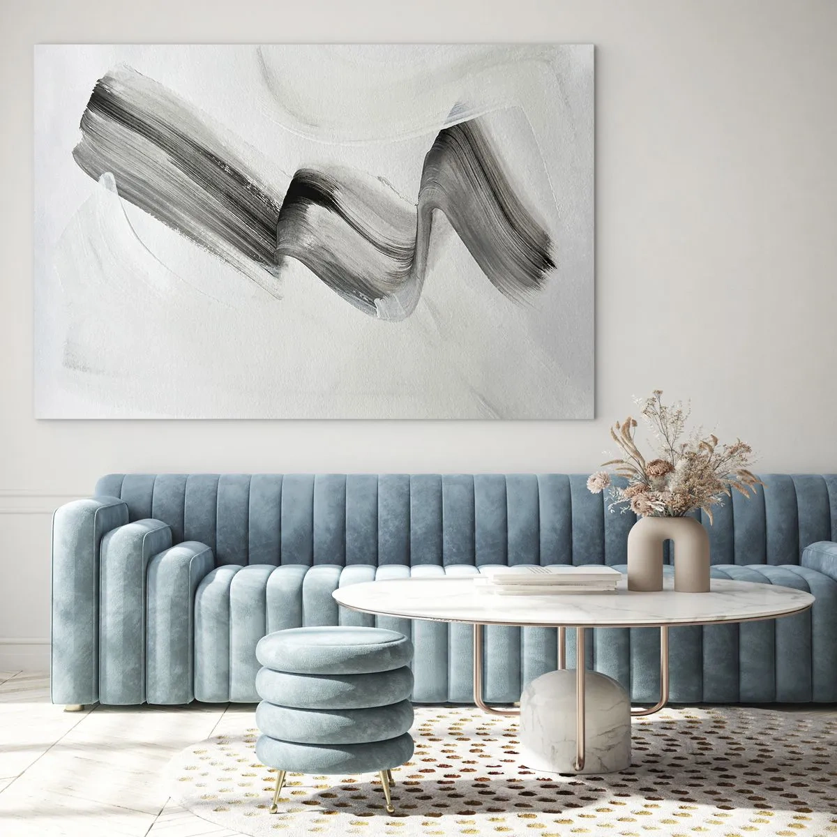 Glasbild - Bild auf glas - Grauer abstrakter Pinselstrich auf hellem Hintergrund - 70x50cm - Lässig zum Spaß - Moderne Wanddekoration für Wohnzimmer und Schlafzimmer ARTTOR