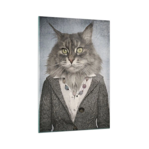 Glasbild - Bild auf glas - Ein Triptychon mit Tierfiguren in eleganter Kleidung vor stilisiertem Hintergrund - 70x100cm - Pelze sind wieder in Mode - Moderne Wanddekoration für Wohnzimmer und Schlafzimmer ARTTOR