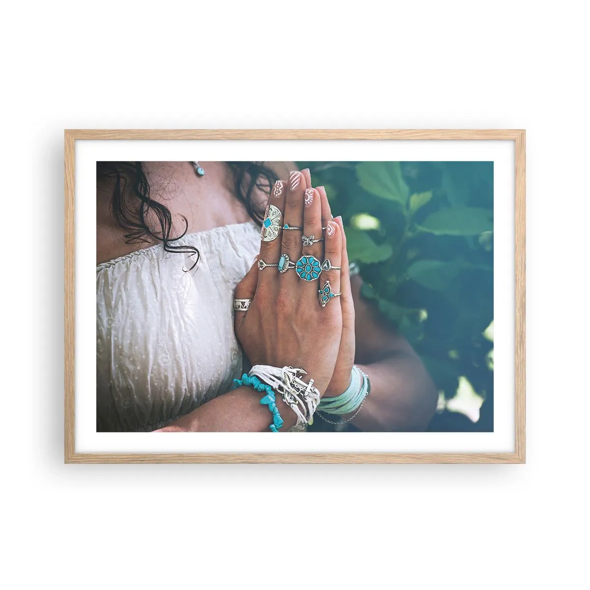 Poster in einem Rahmen aus heller Eiche - Willkommen im Zentrum des Seins - 70x50 cm