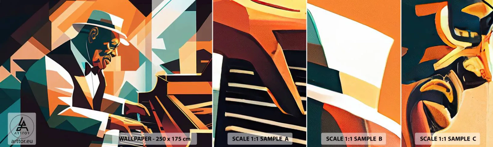 Fototapeten Muster Selbstklebend Deluxe Sticker - Alles vom Jazz - Klavier, Klavier, Kubismus - 100x30 cm