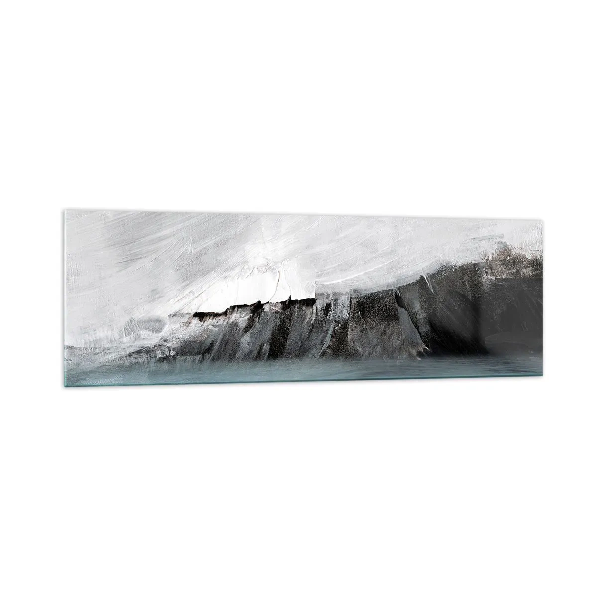 Glasbild - Bild auf glas - Abstrakte Landschaft mit Wasser und felsigem Ufer - 160x50cm - Wasser – Erde: Kampf der Naturelemente - Moderne Wanddekoration für Wohnzimmer und Schlafzimmer ARTTOR