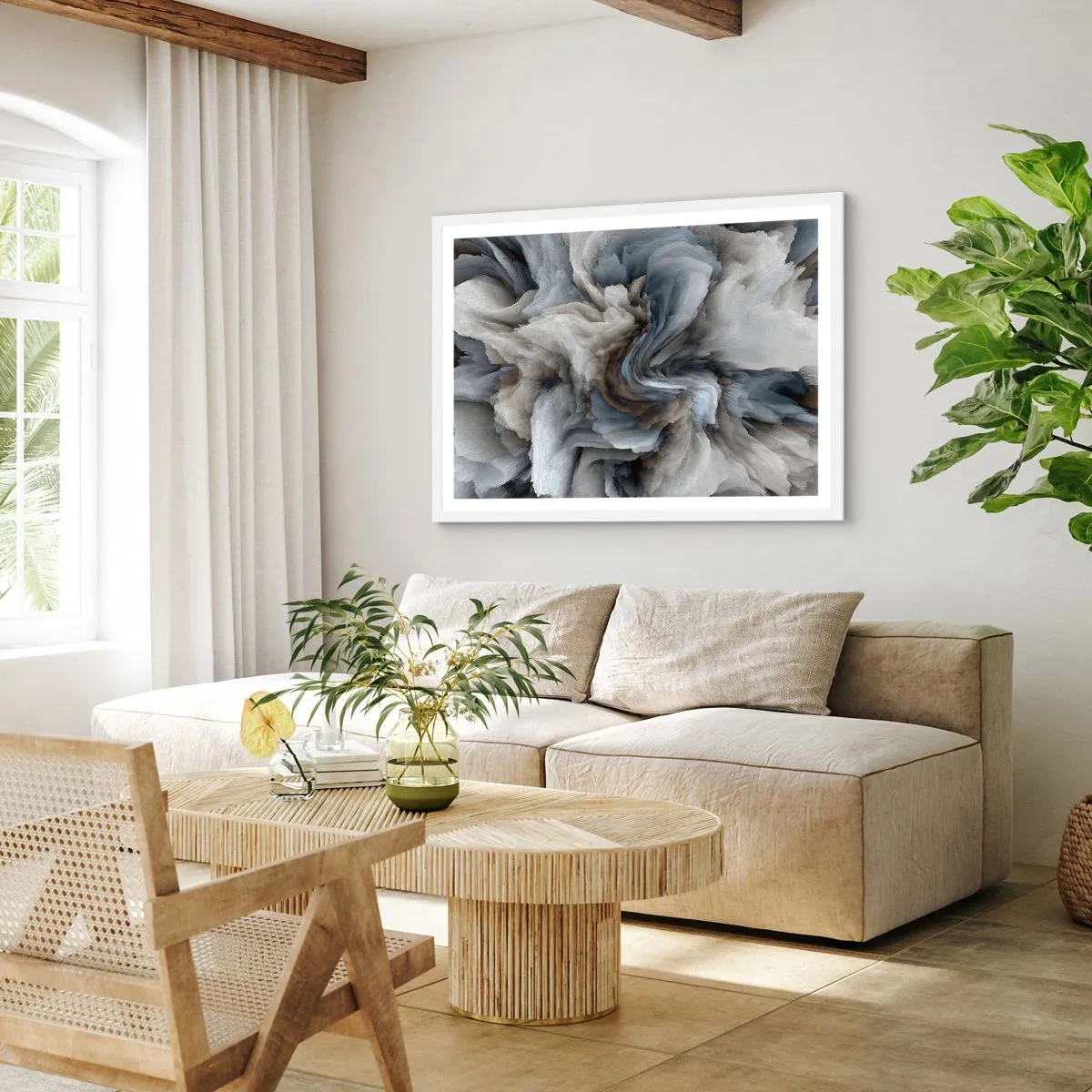 Poster in einem weißen Rahmen - Stein und Blume - 70x50 cm