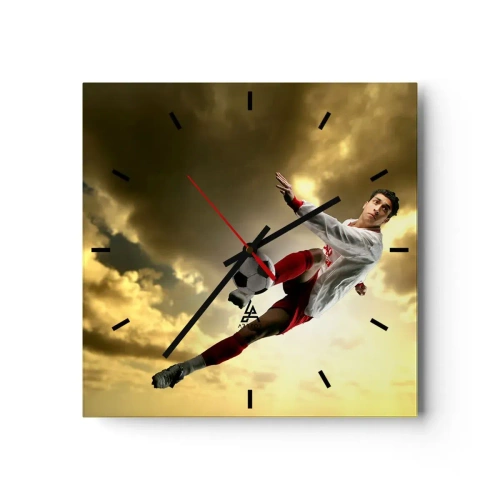 Wanduhr - Glasuhr - Fußballhimmel - 40x40 cm