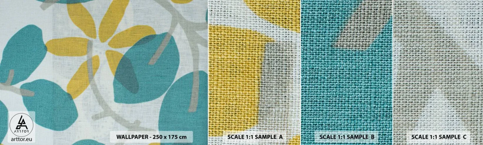 Fototapetenmuster Standard Eco - Unter den azurblauen Blättern - Boho, Blumen, Minimalismus - 100x30 cm