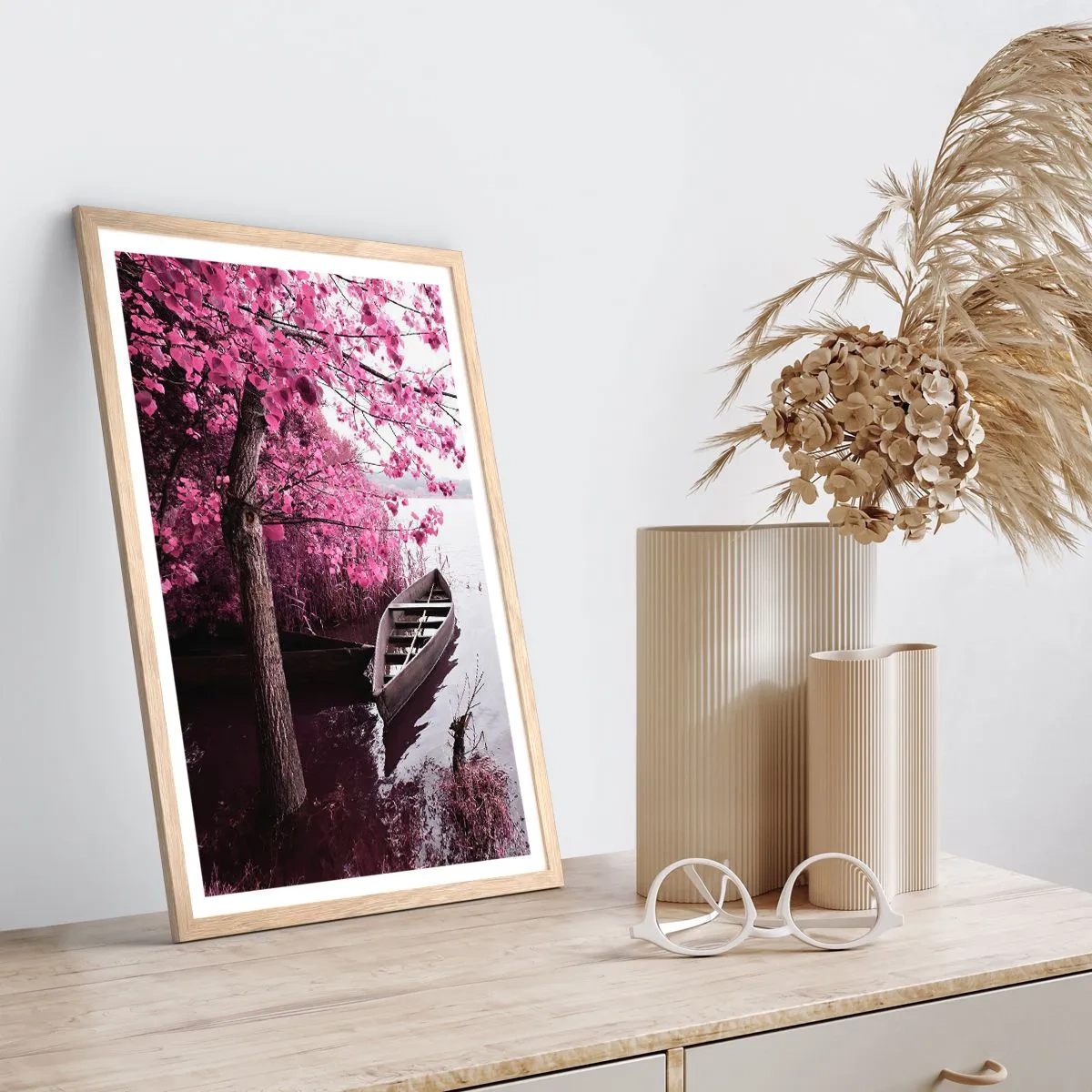 Poster in einem Rahmen aus heller Eiche - In rosa Stille - 50x70 cm