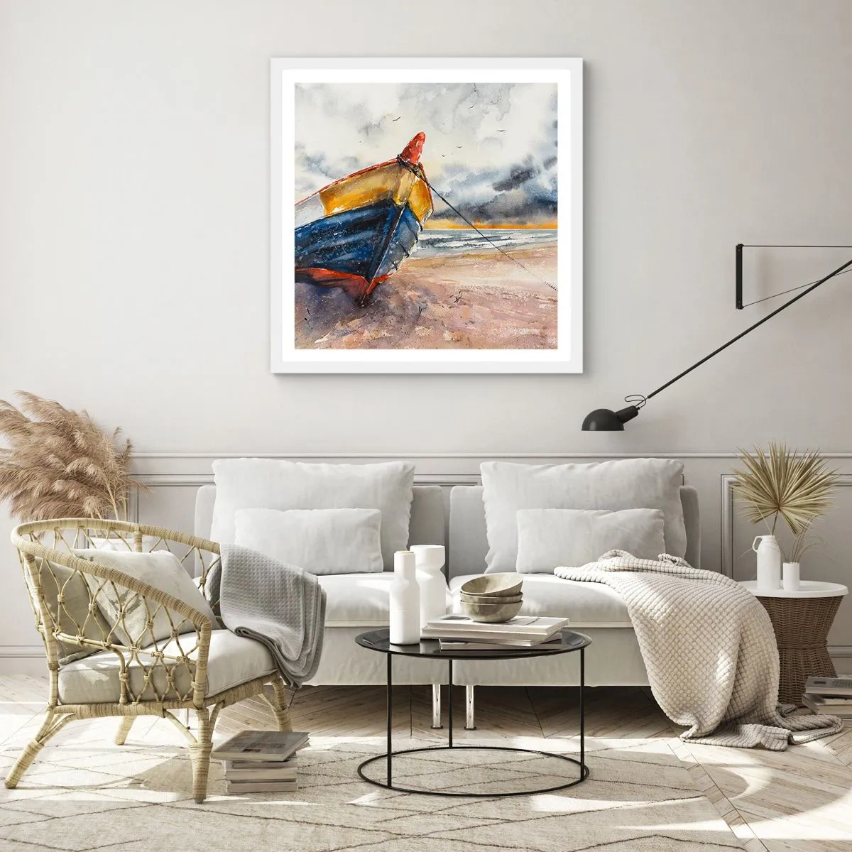 Poster in einem weißen Rahmen - Erholung am Ufer - 60x60 cm